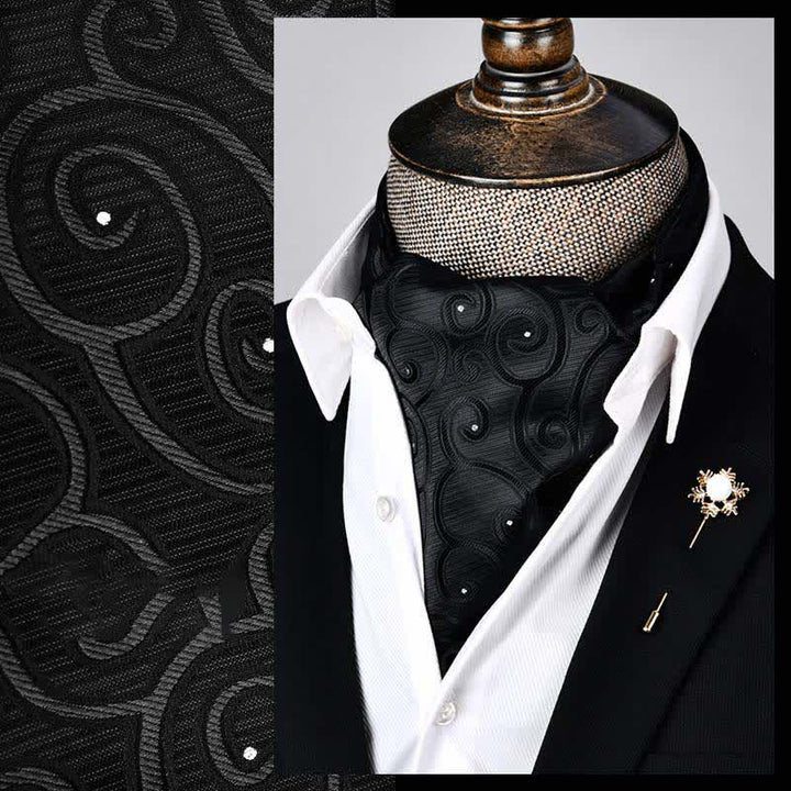 Cravatta Ascot Paisley floreale moderna nera Grandeur