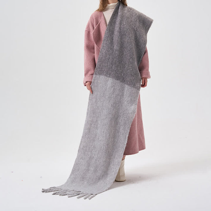 Sciarpa con frange bicolore semplice invernale da donna - Grigio - image 8