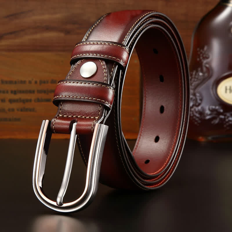 Cintura in pelle elegante da uomo, stile retrò, a doppia faccia - Marrone - 44 - image 3