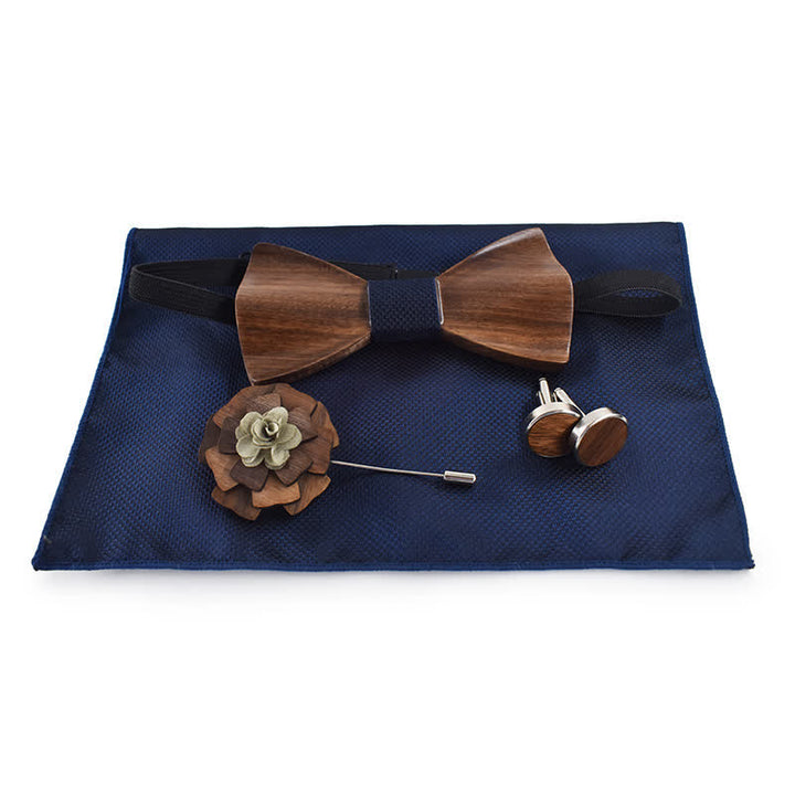 Set di 4 papillon in legno nero vintage da uomo
