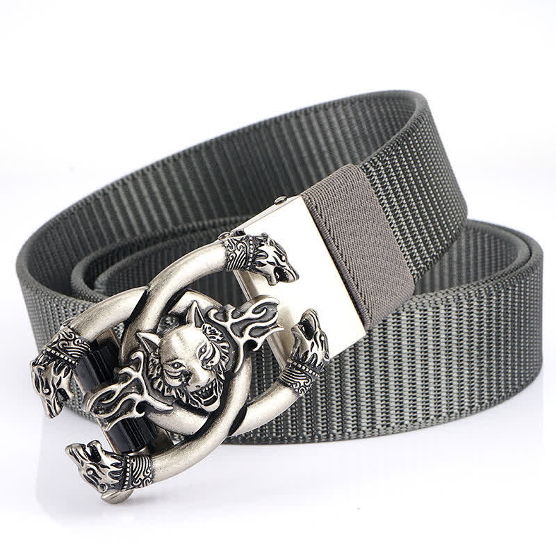 Cintura da uomo in nylon con scritta "Fierce Wolves In Flame"