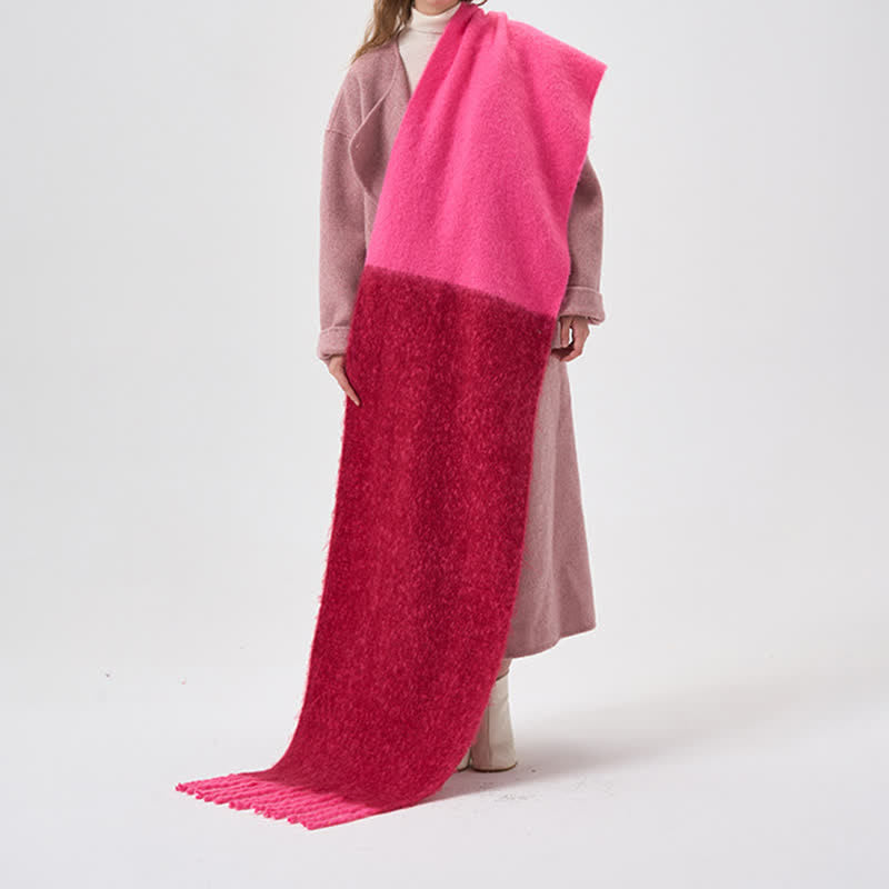 Sciarpa con frange bicolore semplice invernale da donna - Rosa - image 6