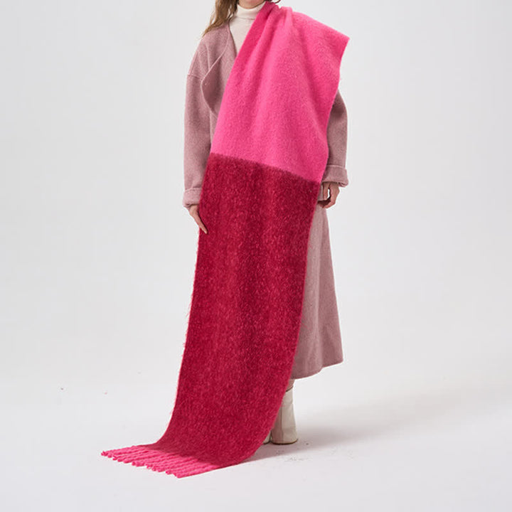 Sciarpa con frange bicolore semplice invernale da donna - Rosa - image 6