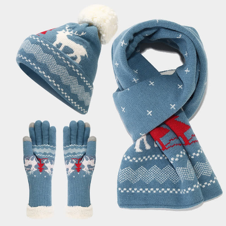 3 pezzi da donna renna albero jacquard cappello sciarpa guanti set - Blu - Regolabile (circa 21 5/8"-23 5/8") - image 18