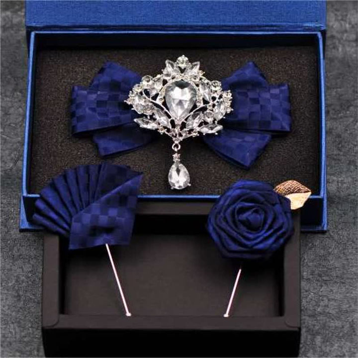 Set di 3 papillon con spilla e strass a scacchi - Blu - image 1
