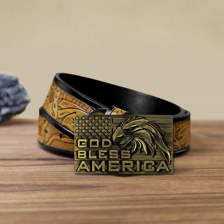 Cintura in pelle fai da te con fibbia God Bless America Eagle da uomo