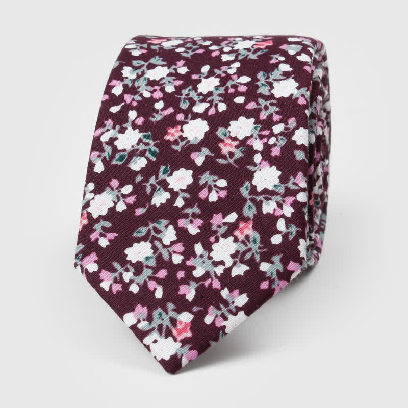 Cravatta da uomo in cotone con stampa floreale - Bianco e Borgogna - image 5