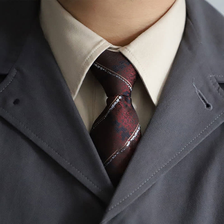 Cravatta elegante con cerniera da uomo, motivo Paisley a righe - Borgogna a strisce - image 6