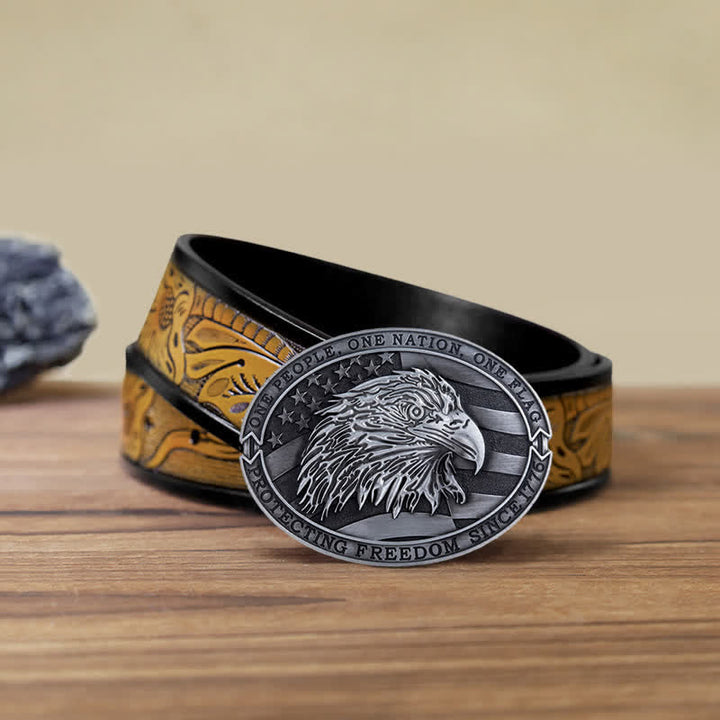 Cintura in pelle con fibbia della bandiera USA con aquila calva patriottica fai da te da uomo
