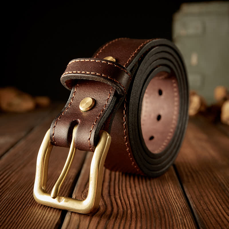 Cintura in pelle con fibbia a un ardiglione vintage da uomo - Caffè - 42 - image 0