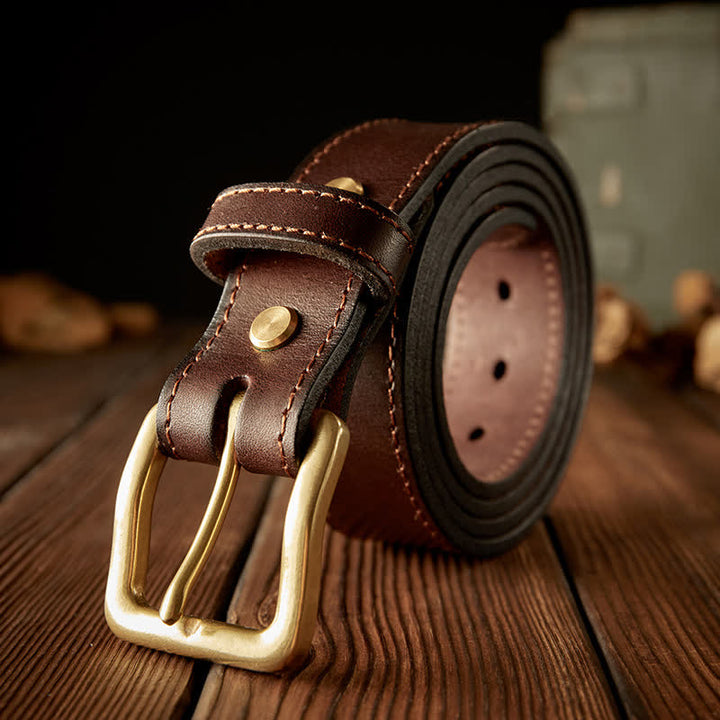 Cintura in pelle con fibbia a un ardiglione vintage da uomo - Caffè - 42 - image 0