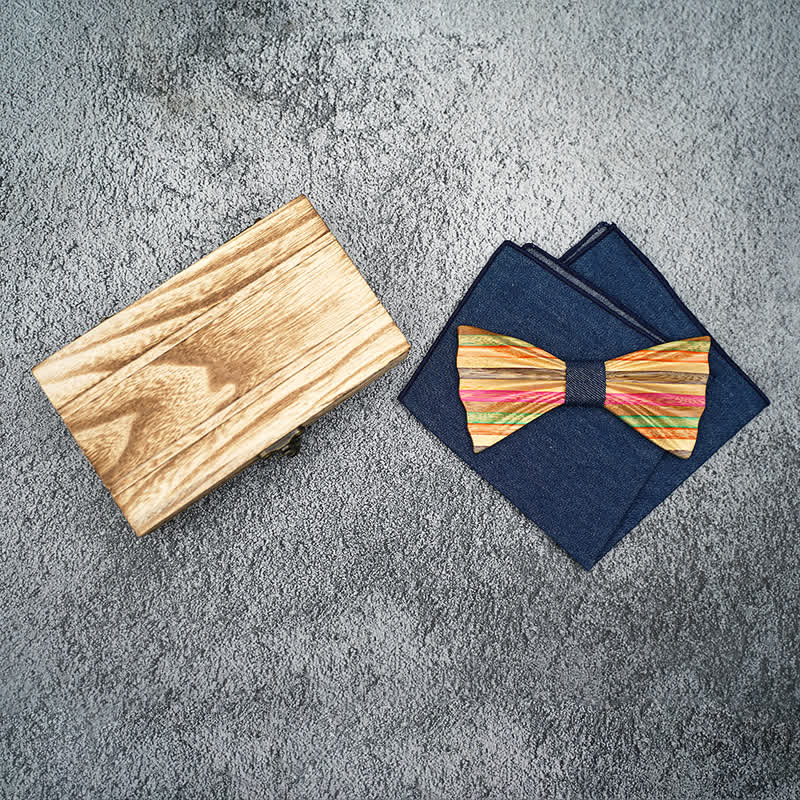 Set di 2 papillon in legno con effetto arricciato arcobaleno da uomo