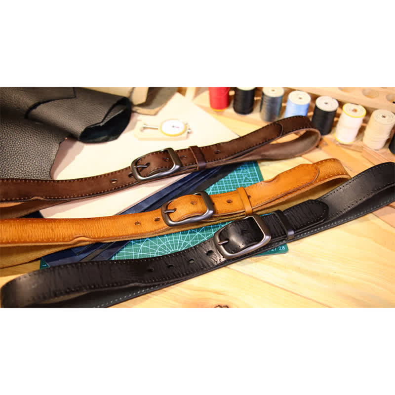 Cintura in pelle stile western invecchiato da uomo