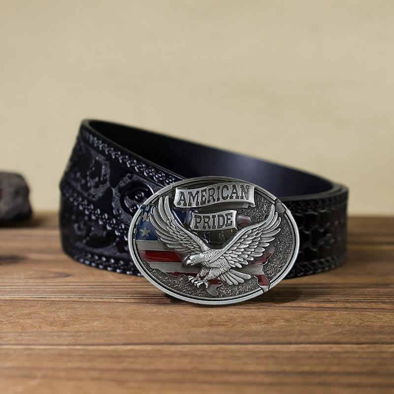Cintura in pelle fai da te con fibbia American Pride Eagle da uomo - Aquila - Cintura nera intagliata (40) - image 10