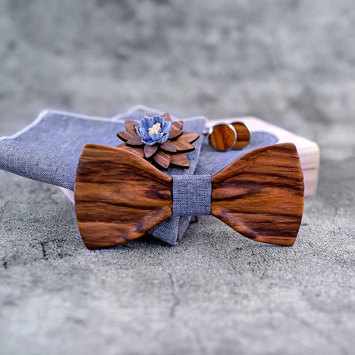 Set di 4 papillon in legno concavo formale da uomo