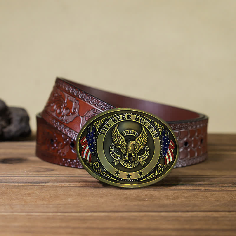 Cintura in pelle con fibbia porta birra creativa fai da te con bandiera USA e aquila da uomo