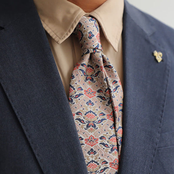 Cravatta da uomo beige e rosa con motivo esotico Mystery Lotus