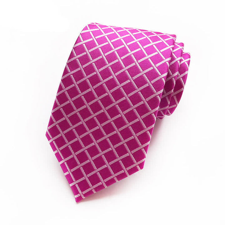 Cravatta a quadri intrecciata brillante da uomo - Rosa intenso - image 5