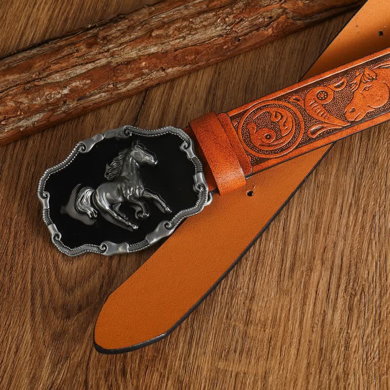 Cintura da uomo in pelle di cavallo da corsa nera e argentata - image 12