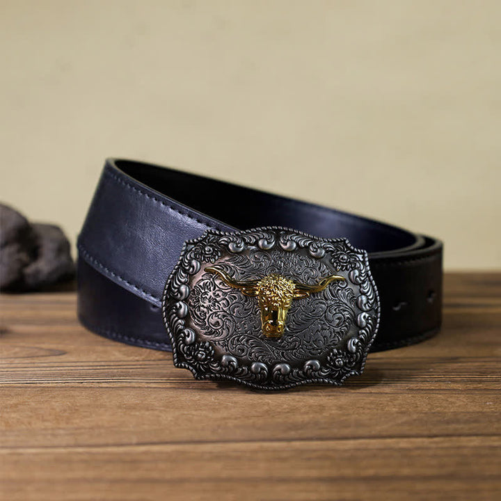Cintura in pelle fai da te con fibbia in argento anticato Longhorn Bull da uomo