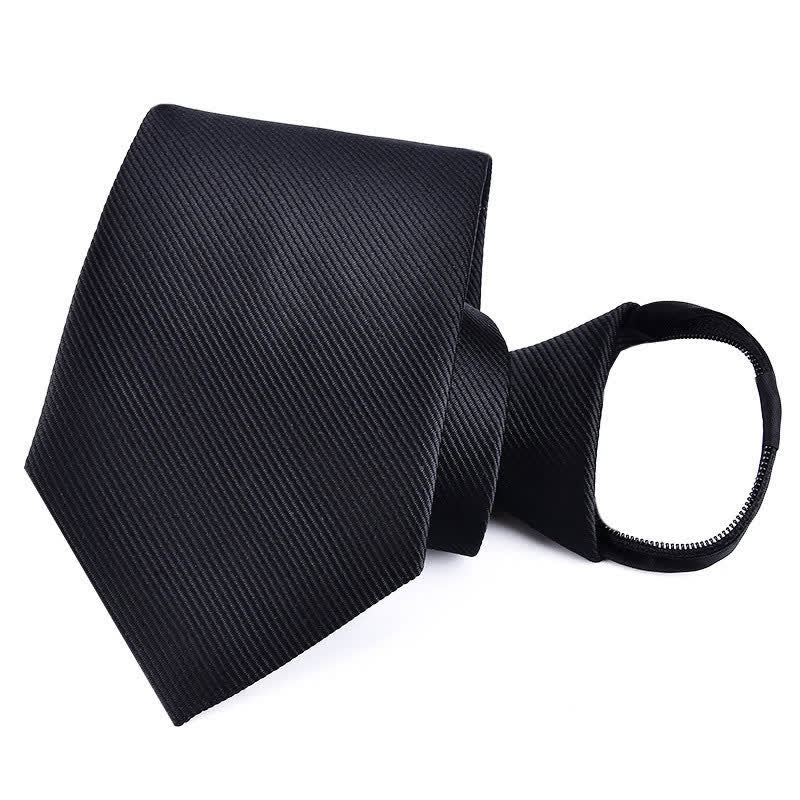 Cravatta a righe a quadri con cerniera da uomo - Nero pieno - image 10
