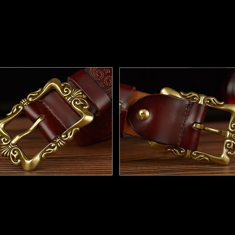 Cintura decorativa in pelle floreale retrò da donna