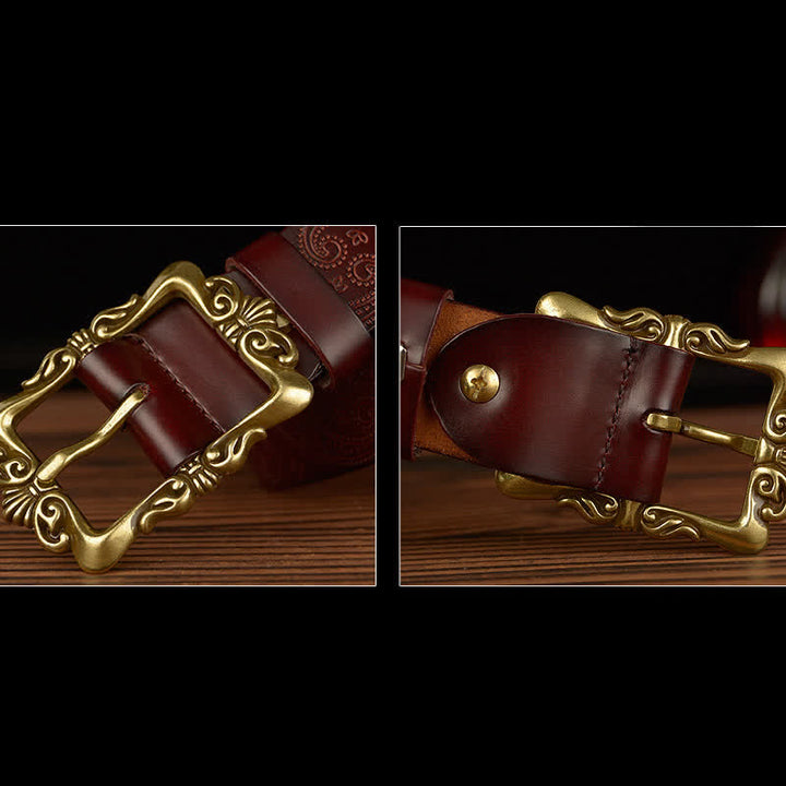 Cintura decorativa in pelle floreale retrò da donna
