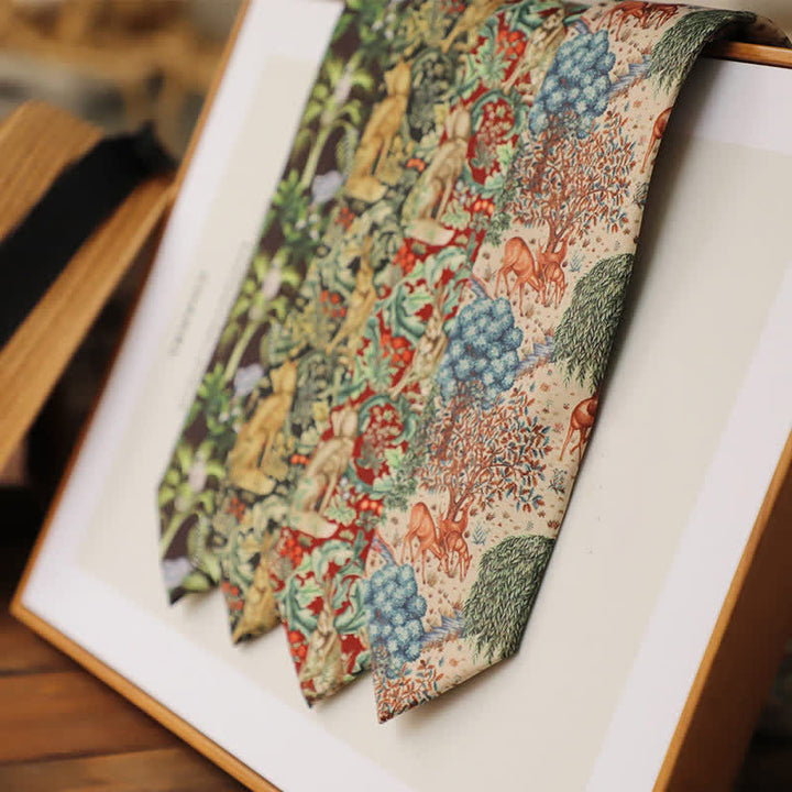 Cravatta floreale vintage da uomo con animali della foresta