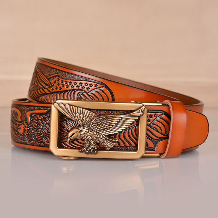 Cintura in pelle goffrata con fibbia Hollow Eagle da uomo