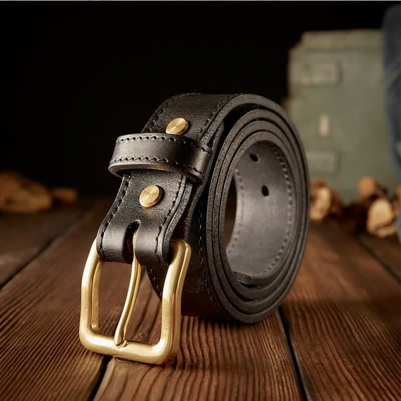 Cintura in pelle con fibbia a un ardiglione vintage da uomo - Nero - 42 - image 8