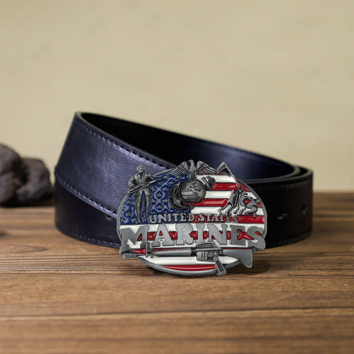 Cintura in pelle con fibbia militare fai da te dei marines degli Stati Uniti da uomo