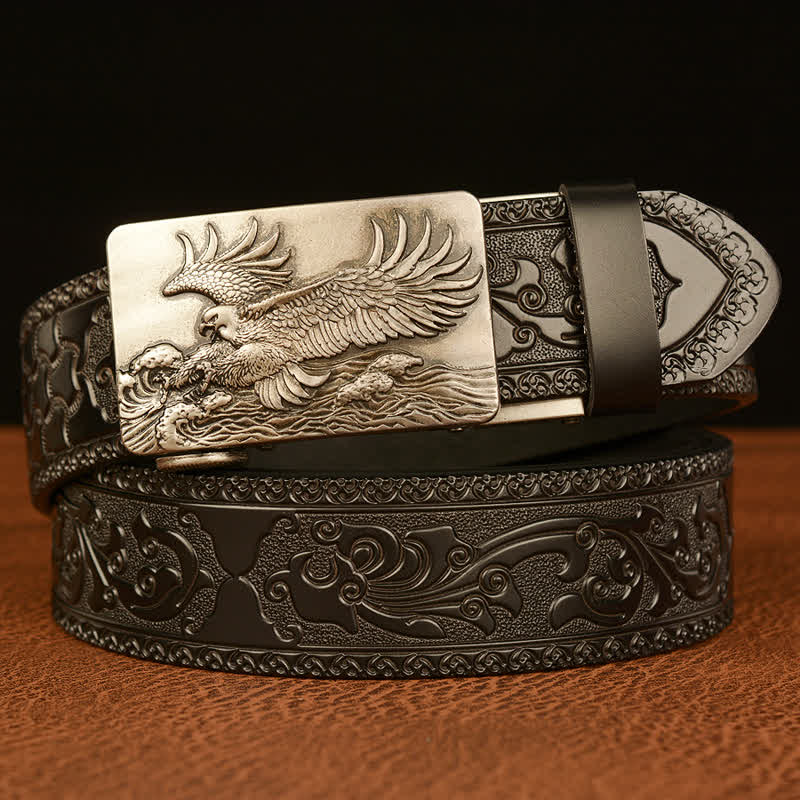 Cintura in pelle con ali d'aquila espanse da uomo - Argento e nero - 46 - image 17