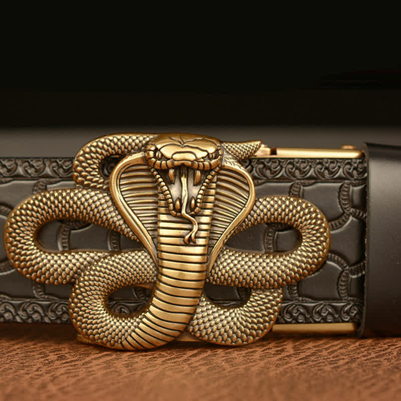 Cintura in pelle con fibbia a medaglione a forma di serpente da uomo