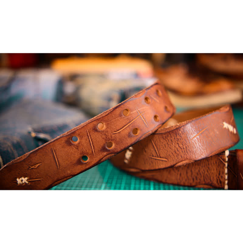 Cintura larga in pelle con fibbia a doppio ardiglione da uomo - image 7
