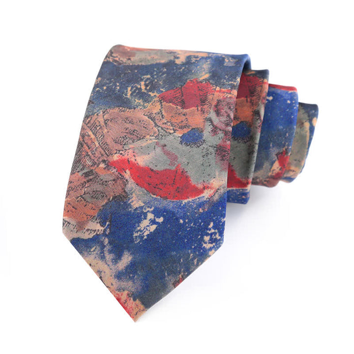 Cravatta artistica vintage da uomo con motivo dipinto blu e rosa