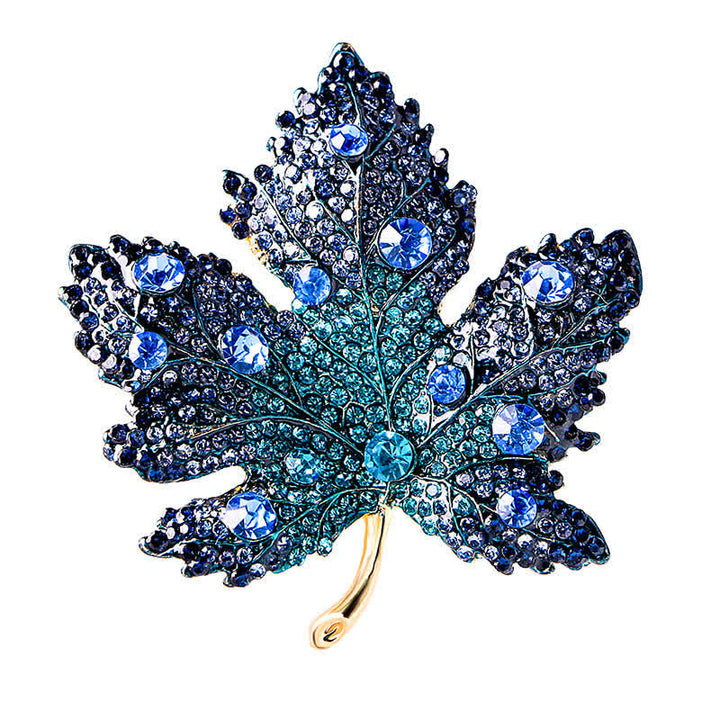 Spilla da donna a forma di foglia d'acero con cristalli e strass