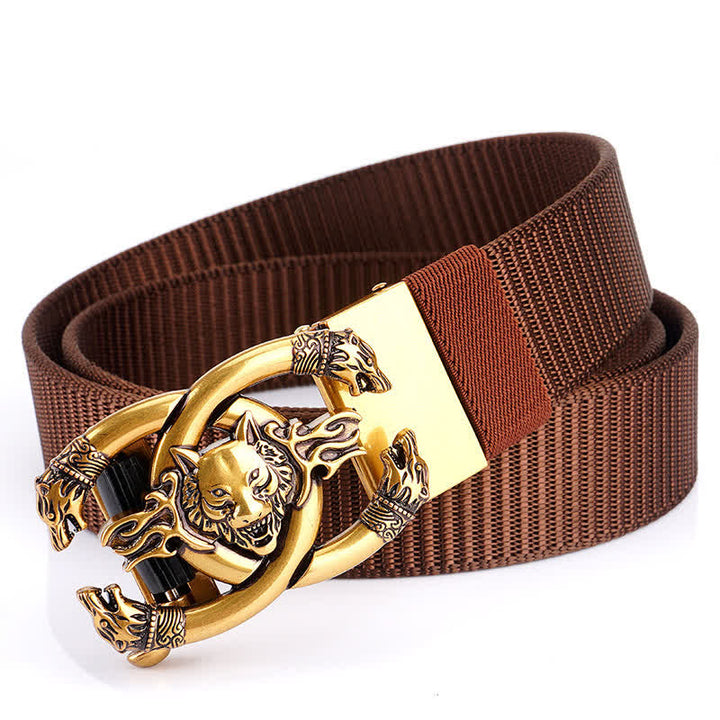 Cintura da uomo in nylon con scritta "Fierce Wolves In Flame" - Marrone / Oro - 48" - image 12