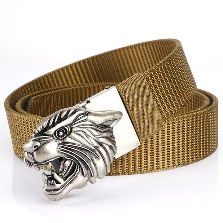 Cintura in nylon con testa di tigre ruggente da uomo