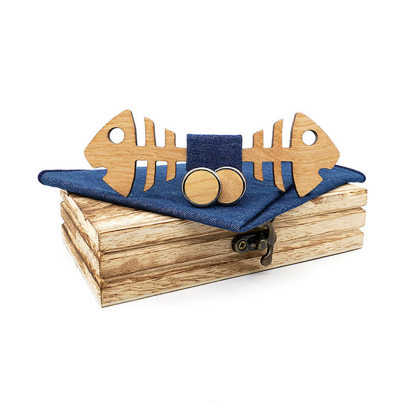 Set di 3 papillon in legno a spina di pesce da uomo - Blu - image 10