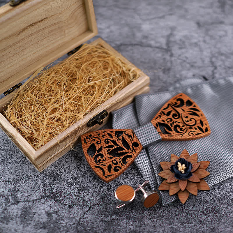 Set di 4 papillon in legno cavo da uomo con pianta