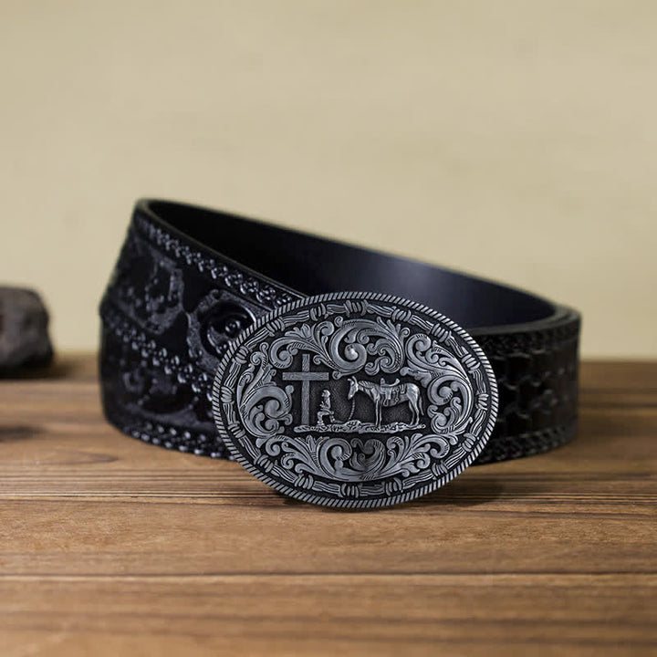 Cintura in pelle con fibbia ovale da cowboy fai da te da uomo