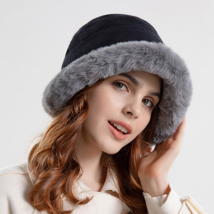 Cappello da pescatore con tesa spessa e calda in peluche da donna
