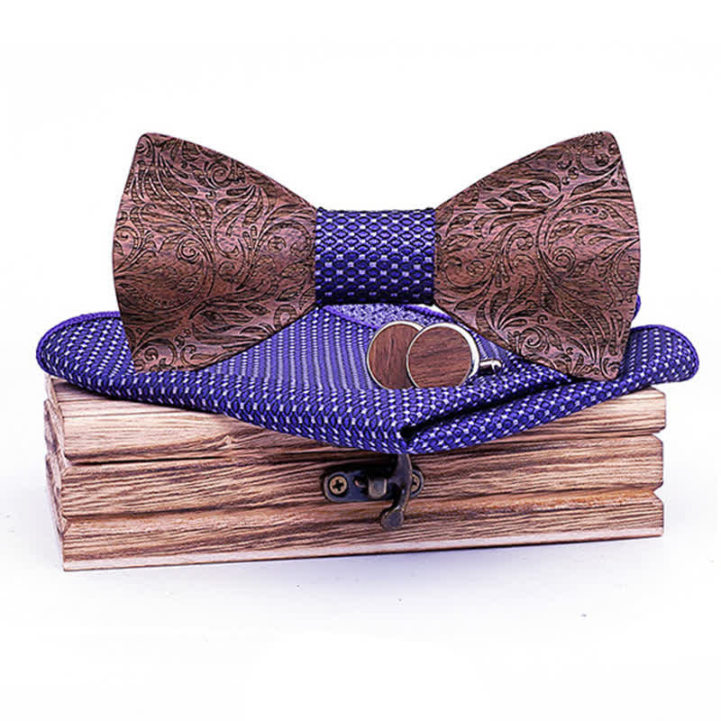 Set di 3 papillon in legno con motivo Paisley in noce nero da uomo