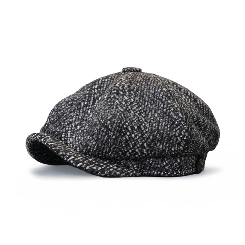 Berretto ottagonale da newsboy in tweed maculato nero - image 0