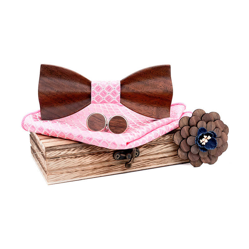 Set di 4 papillon in legno di noce nero da uomo - Rosa - image 11