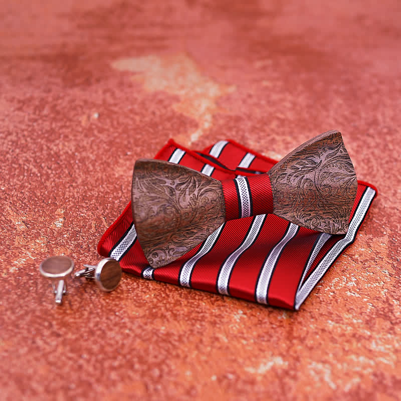 Set di 3 papillon in legno con motivo Paisley in noce nero da uomo