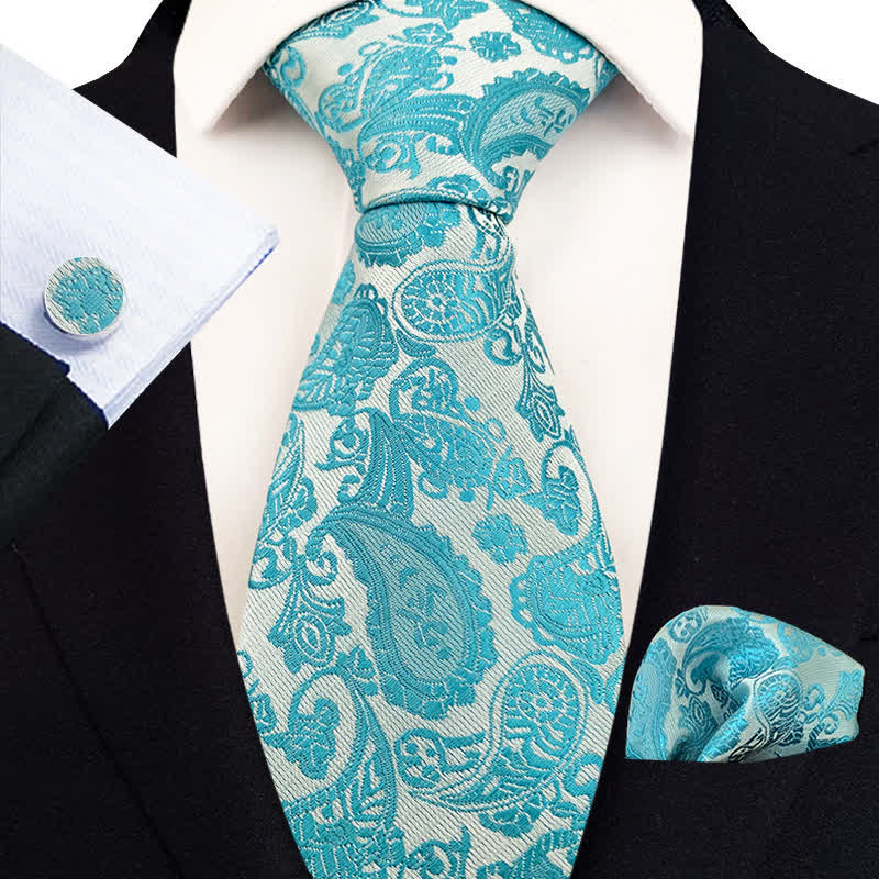 Set di 3 cravatte esotiche Paisley da uomo - Blu cielo - image 12