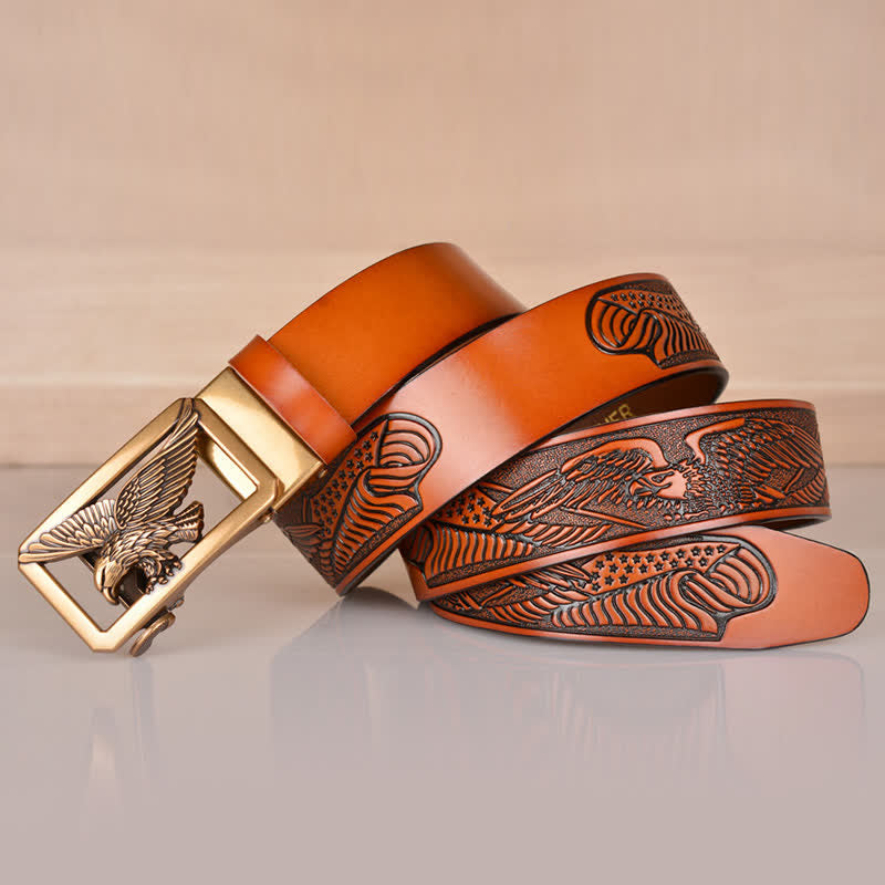 Cintura in pelle goffrata con fibbia Hollow Eagle da uomo
