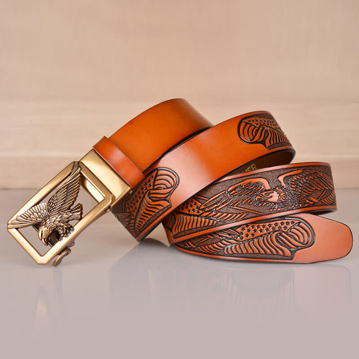 Cintura in pelle goffrata con fibbia Hollow Eagle da uomo