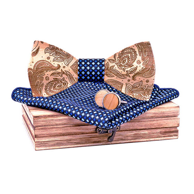 Set di 3 papillon in legno con motivo Paisley da uomo